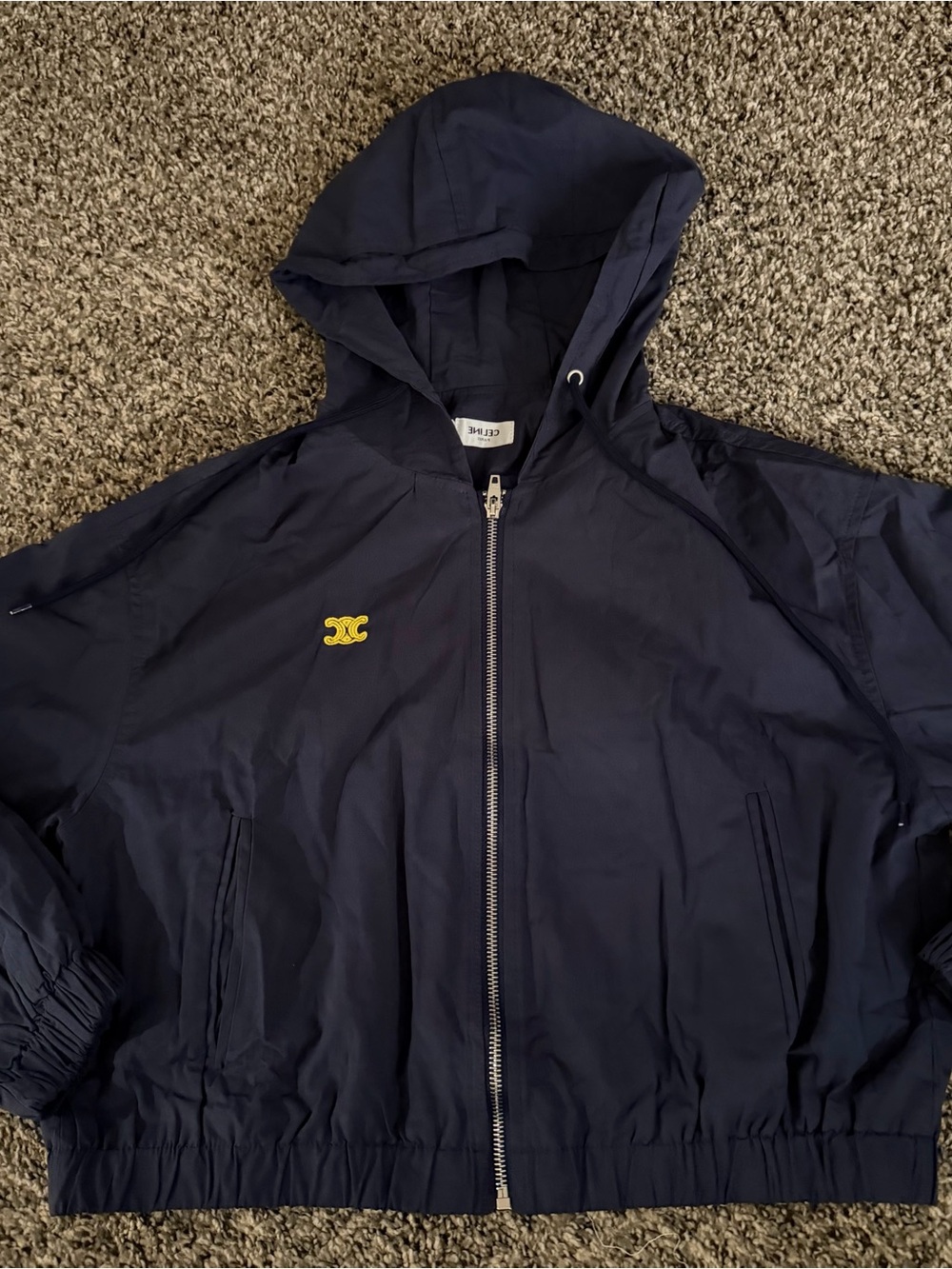 Celine Navy Hooded Zip Jacket with Yellow Logo
